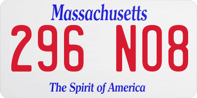 MA license plate 296NO8