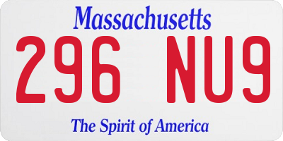 MA license plate 296NU9