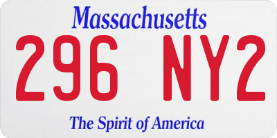 MA license plate 296NY2