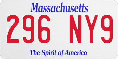 MA license plate 296NY9