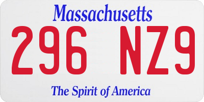 MA license plate 296NZ9
