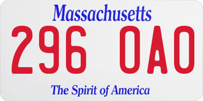 MA license plate 296OA0