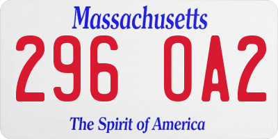 MA license plate 296OA2