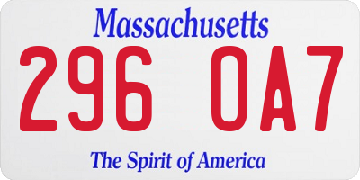 MA license plate 296OA7