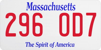 MA license plate 296OD7