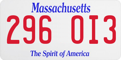 MA license plate 296OI3