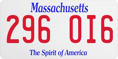 MA license plate 296OI6