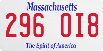 MA license plate 296OI8