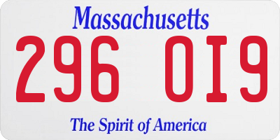 MA license plate 296OI9