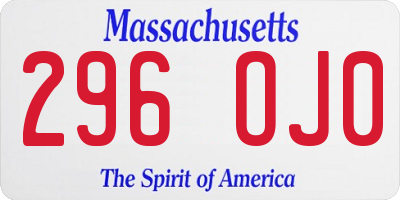 MA license plate 296OJ0