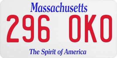 MA license plate 296OK0