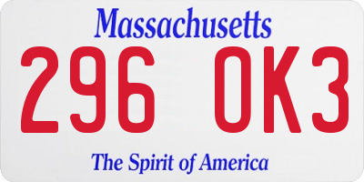 MA license plate 296OK3