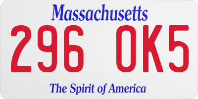 MA license plate 296OK5