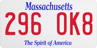 MA license plate 296OK8