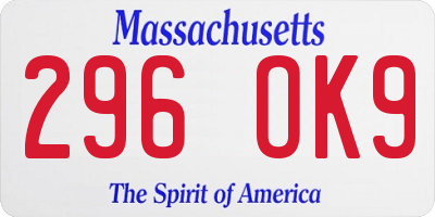 MA license plate 296OK9
