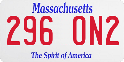 MA license plate 296ON2