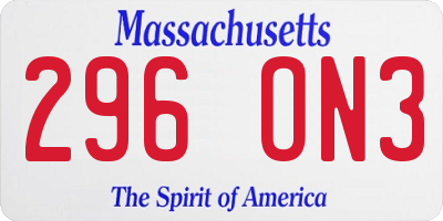 MA license plate 296ON3