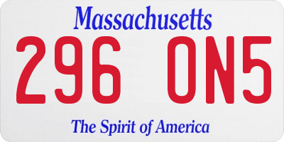MA license plate 296ON5