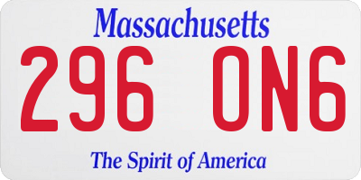 MA license plate 296ON6