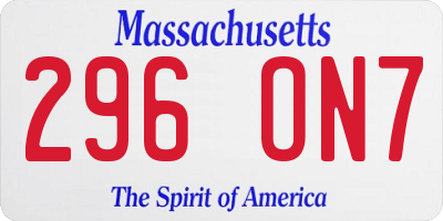 MA license plate 296ON7