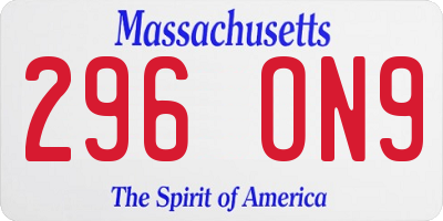 MA license plate 296ON9