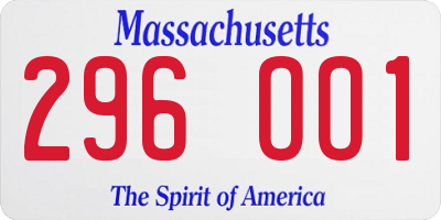 MA license plate 296OO1