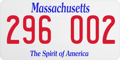 MA license plate 296OO2
