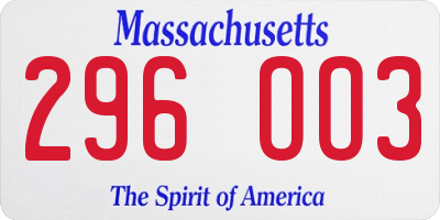 MA license plate 296OO3
