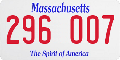 MA license plate 296OO7
