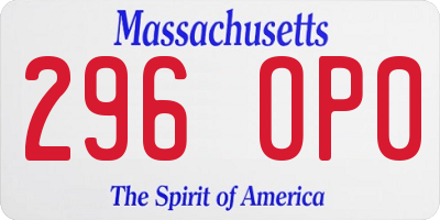 MA license plate 296OP0