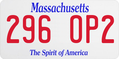 MA license plate 296OP2