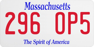 MA license plate 296OP5