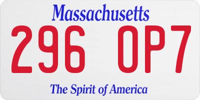 MA license plate 296OP7