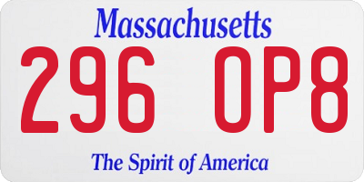 MA license plate 296OP8