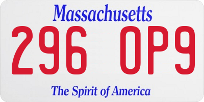 MA license plate 296OP9