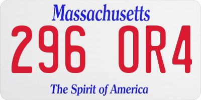MA license plate 296OR4