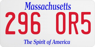 MA license plate 296OR5