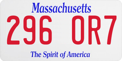 MA license plate 296OR7