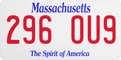 MA license plate 296OU9