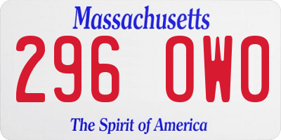 MA license plate 296OW0