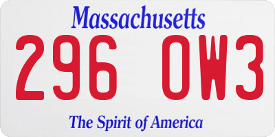 MA license plate 296OW3