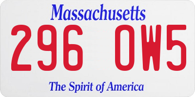 MA license plate 296OW5