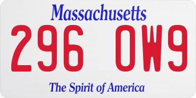 MA license plate 296OW9