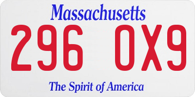 MA license plate 296OX9