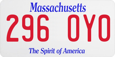MA license plate 296OY0
