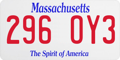 MA license plate 296OY3