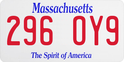 MA license plate 296OY9