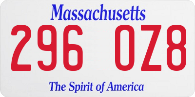 MA license plate 296OZ8