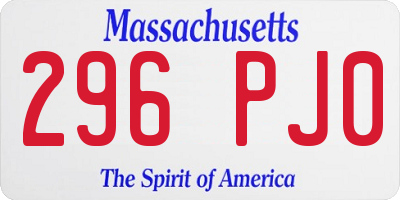 MA license plate 296PJ0