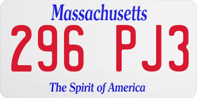 MA license plate 296PJ3